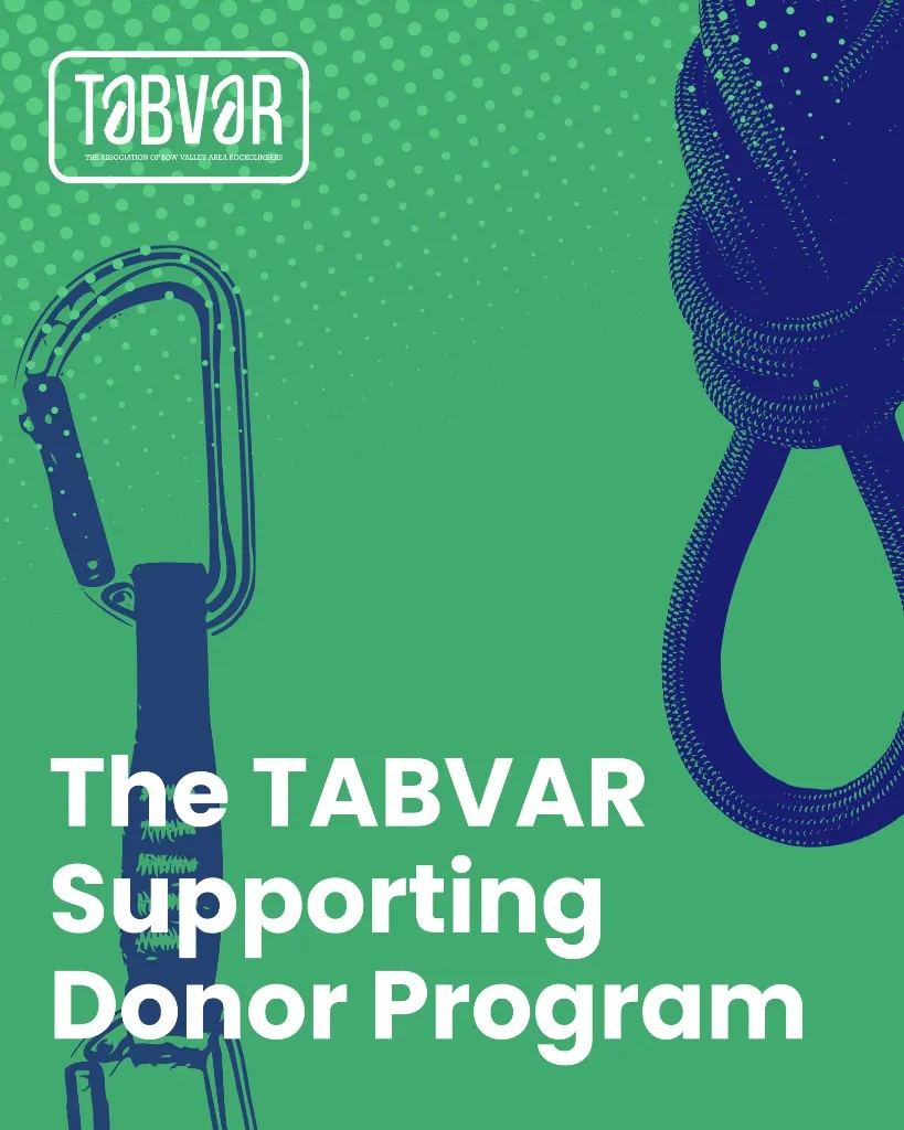 The TABVAR Supporting Donor Program poster, with a carabiner and a knotted rope on a green background